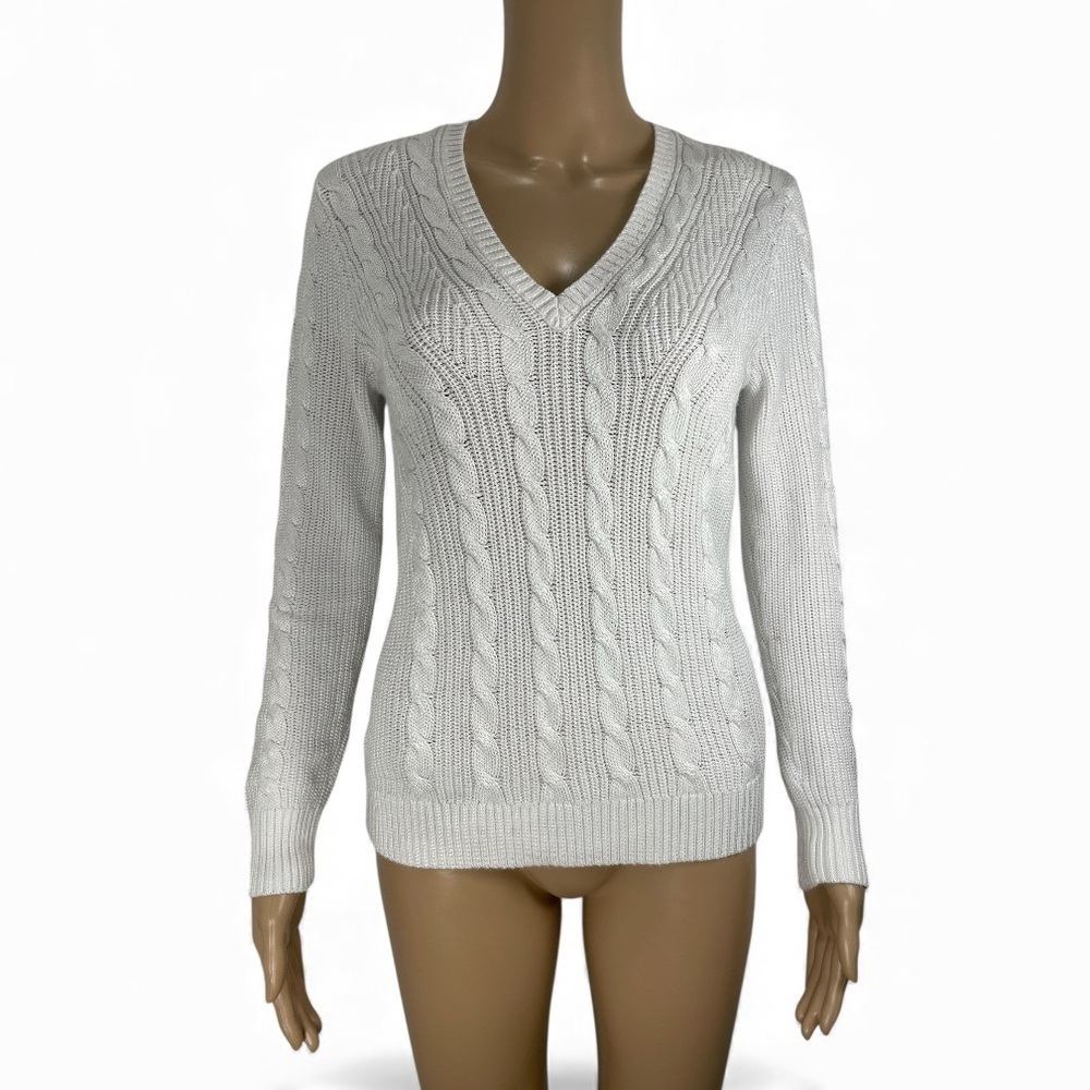 Lauren Ralph Lauren Women's V-Neck Cable Knit Sweater  size M
